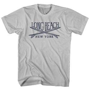 Long Beach Surf Break Crossed Surf Board Surfing Destination Adult Cotton T-Shirt - Cool Grey