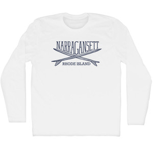 Narragansett Surf Break Crossed Surf Board Surfing Destination Adult Cotton Long Sleeve T-Shirt - White