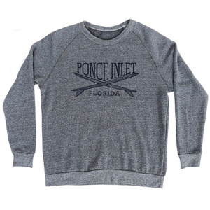 Ponce Inlet Surf Break Crossed Surf Board Surfing Destination Adult Tri-Blend Sweatshirt - Athletic Grey