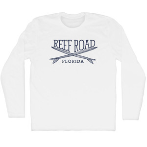 Reef Road Surf Break Crossed Surf Board Surfing Destination Adult Cotton Long Sleeve T-Shirt - White