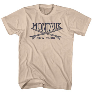 Montauk Surf Break Crossed Surf Board Surfing Destination Adult Cotton T-Shirt - Creme