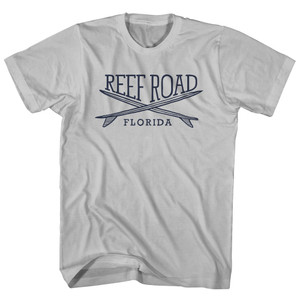 Reef Road Surf Break Crossed Surf Board Surfing Destination Adult Cotton T-Shirt - Cool Grey