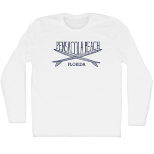 Pensacola Beach Surf Break Crossed Surf Board Surfing Destination Adult Cotton Long Sleeve T-Shirt - White
