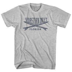 Sebastian Inlet Surf Break Crossed Surf Board Surfing Destination Womens Cotton Junior Cut T-Shirt - Grey Heather