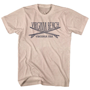 Virginia Beach Surf Break Crossed Surf Board Surfing Destination Adult Tri-Blend T-Shirt - Sand