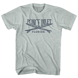 Ponce Inlet Surf Break Crossed Surf Board Surfing Destination Adult Tri-Blend T-Shirt - Athletic Cool Grey
