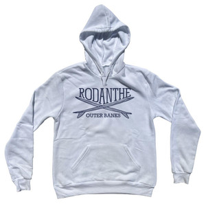 Rodanthe Surf Break Crossed Surf Board Surfing Destination Cotton-Poly Blend Hoodie - White
