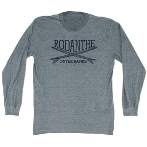 Rodanthe Surf Break Crossed Surf Board Surfing Destination Adult Tri-Blend Long Sleeve T-Shirt - Athletic Grey