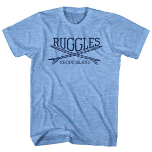 Ruggles Surf Break Crossed Surf Board Surfing Destination Adult Tri-Blend T-Shirt - Athletic Blue