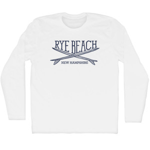 Rye Beach Surf Break Crossed Surf Board Surfing Destination Adult Cotton Long Sleeve T-Shirt - White