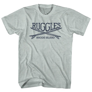 Ruggles Surf Break Crossed Surf Board Surfing Destination Adult Tri-Blend T-Shirt - Athletic Cool Grey