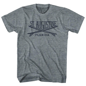 St. Augustine Surf Break Crossed Surf Board Surfing Destination Adult Tri-Blend T-Shirt - Athletic Grey