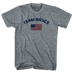 Team Bruce Over An American Flag Womens Tri-Blend Junior Cut T-Shirt - Athletic Grey