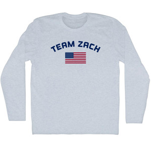 Team Zach Over An American Flag Adult Tri-Blend Long Sleeve T-Shirt - Athletic White