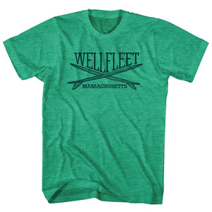 Wellfleet Surf Break Crossed Surf Board Surfing Destination Adult Tri-Blend T-Shirt - Athletic Green