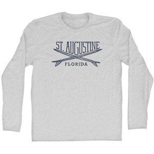 St. Augustine Surf Break Crossed Surf Board Surfing Destination Adult Cotton Long Sleeve T-Shirt - Grey Heather