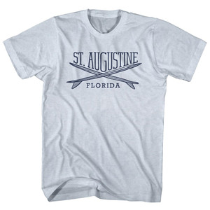 St. Augustine Surf Break Crossed Surf Board Surfing Destination Adult Tri-Blend T-Shirt - Athletic White