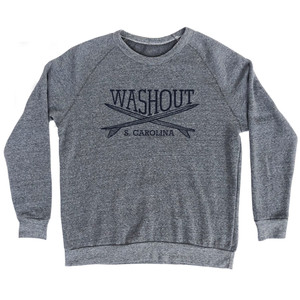 Washout Surf Break Crossed Surf Board Surfing Destination Adult Tri-Blend Sweatshirt - Athletic Grey