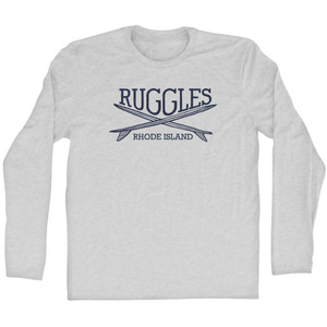 Ruggles Surf Break Crossed Surf Board Surfing Destination Adult Cotton Long Sleeve T-Shirt - Grey Heather