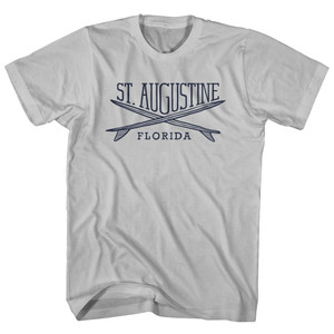 St. Augustine Surf Break Crossed Surf Board Surfing Destination Adult Cotton T-Shirt - Cool Grey