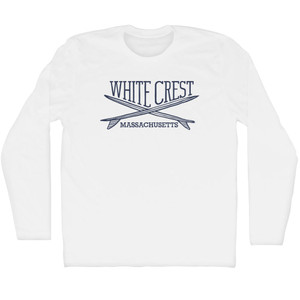 White Surf Break Crossed Surf Board Surfing Destination Adult Cotton Long Sleeve T-Shirt - White