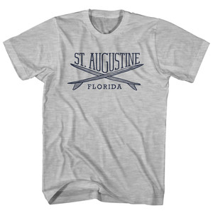 St. Augustine Surf Break Crossed Surf Board Surfing Destination Adult Cotton T-Shirt - Grey Heather