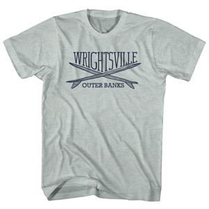 Wrightsville Surf Break Crossed Surf Board Surfing Destination Adult Tri-Blend T-Shirt - Athletic Cool Grey