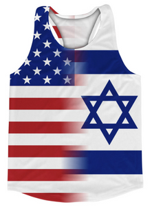 ADULT SMALL- American Flag And Israel Flag Combination Running Racerback Singlet Track Tank Top- Final Sale T3