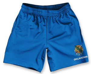 ADULT SMALL- Oklahoma State Flag Athletic Running Fitness Exercise Shorts 7" Inseam Made in USA - Blue- Final Sale ZT981