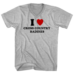 I Heart Cross Country Baddies Adult Cotton V-neck T-shirt - Grey Heather