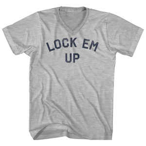 Lock Em Up Adult Cotton V-neck T-shirt - Grey Heather