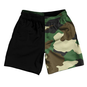 Army Camo and Black Quad Soccer Shorts Made In USA - Camo and Black Quad