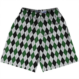 Argile Patterns Lacrosse Shorts Made In USA - Black Hunter Green and Cool Grey Medium 