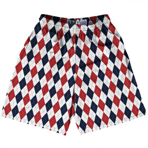 Argile Patterns Lacrosse Shorts Made In USA - Navy Blue Red Dark and White