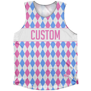 Argile Patterns Custom Finish Line Athletic Tank Top - Neon Pink Carolina Blue and White