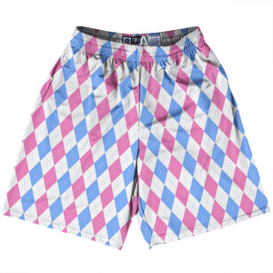 Argile Patterns Lacrosse Shorts Made In USA - Neon Pink Carolina Blue and White