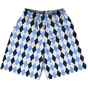 Argile Patterns Lacrosse Shorts Made In USA - Carolina Blue Navy Blue and White