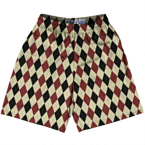 Argile Patterns Lacrosse Shorts Made In USA - Black Maroon and Vegas Gold