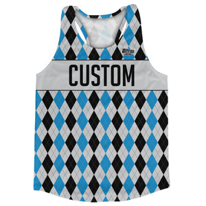 Argile Patterns Custom Finish Line Running Shirt Track Cross Made In USA - Surf Blue Black and Cool Grey Medium