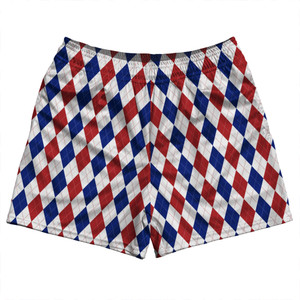 Argile Patterns Rugby Shorts Made In USA - Royal Blue Red Dark and White