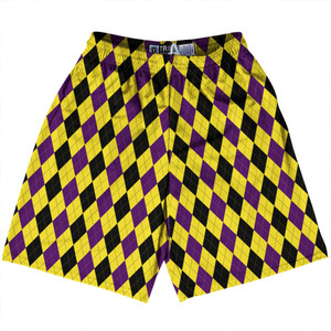 Argile Patterns Lacrosse Shorts Made In USA - Purple Medium Black Varsity and Yellow