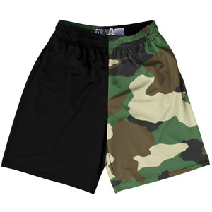 Army Camo and Black Quad Lacrosse Shorts Made In USA - Camo and Black Quad