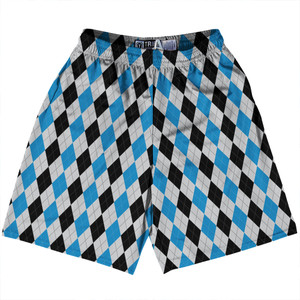 Argile Patterns Lacrosse Shorts Made In USA - Surf Blue Black and Grey Medium