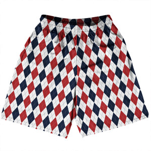 Argile Patterns Basketball Practice Shorts Made In USA - Navy Blue Red Dark and White