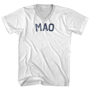 Mao Adult Cotton V-neck T-shirt - White
