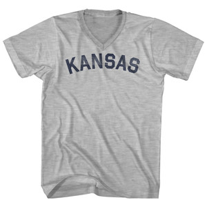 Kansas Adult Cotton V-neck T-shirt - Grey Heather