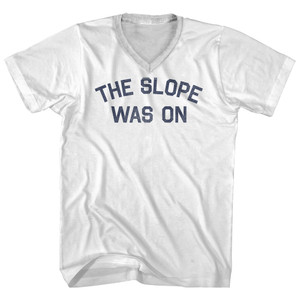 The Slope Was On Adult Cotton V-neck T-shirt - White
