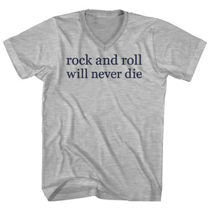 Rock and Roll Will Never Die Rage Font Adult Cotton V-neck T-shirt - Grey Heather