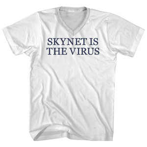 Skynet Is The Virus Rage Font Adult Cotton V-neck T-shirt - White
