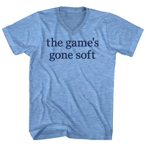 The Game's Gone Soft Rage Font Adult Tri-Blend V-neck T-shirt - Athletic Blue
